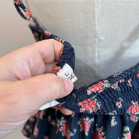 Y2K Mudd Spaghetti Strap Blue Floral Top Smocked Babydoll Size L - Picture 6 of 8